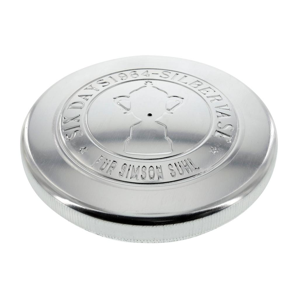 MZA - Tankdeckel für ø 60mm, Alu poliert, mit Prägung Silbervase