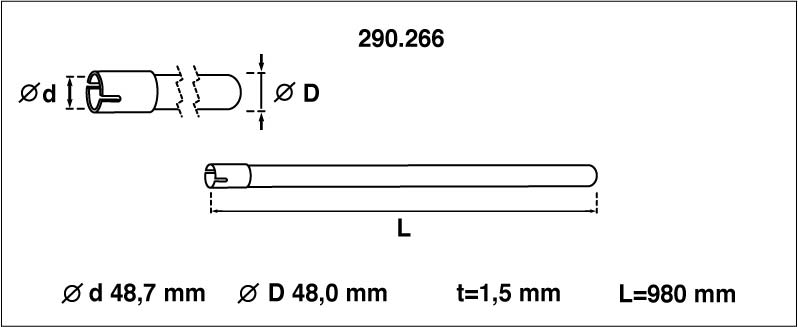 PEDOL - Abgasrohr, Universal - Dicke/Stärke 1,5 mm Länge 980 mm Form gerade