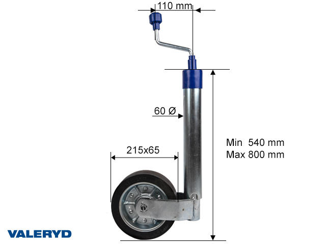 Valeryd - Stützrad Ø60mm Stahlfelge. Vollgummirad 215x65mm. Stützlast 500 Kg