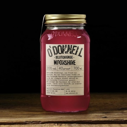 [80352] O`DONNELL MOONSHINE - Blutorange 20% vol. Mason Jars Glas 700ml