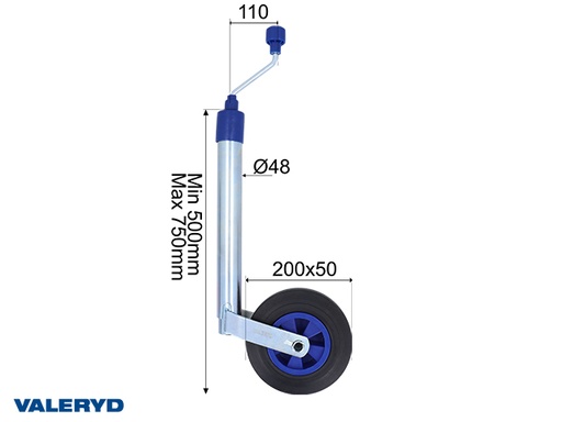 [66590000] Valeryd - Stützrad Ø48mm Kunststoffelge - Vollgummirad 200x50mm. Stützlast 150Kg