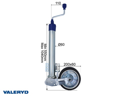 [6659013] Valeryd - Stützrad Ø60mm Aut.klappbar 200x60mm, Höhe 550mm, Stützlast 250Kg