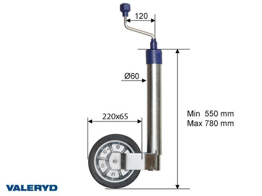 [6659014] Valeryd - Stützrad Ø60mm Stahlfelge Vollgummirad 220x65mm. Stützlast 250Kg