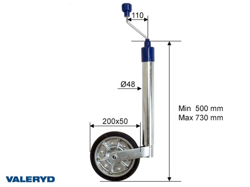 [6659020] Valeryd - Stützrad Ø48mm Stahlfelge. Vollgummirad 200x50mm. Stützlast 150 Kg