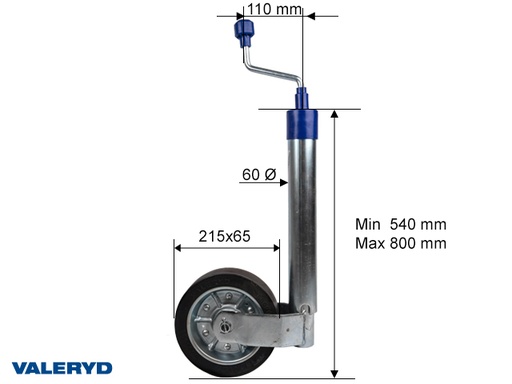 [6659034] Valeryd - Stützrad Ø60mm Stahlfelge. Vollgummirad 215x65mm. Stützlast 500 Kg